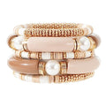 GOOJIDS Simple Beaded Gold Plated Bangles Bracelet Chunky Bamboo Tube Curved Stacking Clear Acrylic Colorful Beads Stretchable Gold Plated Bracelets Set For Women - color: A-A2 Grey Set