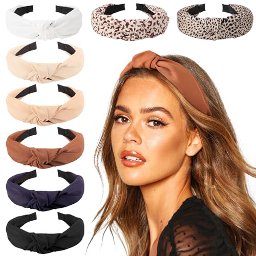 DRESHOW 8 Pack Knotted Headbands for Women Wide Turban Headband Yoga Exercise Ribbing Hair Hoop Hair Bands Accessories - color: 8 Pack Plastic Hair Hoop I