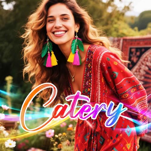 Catery Feather Earrings Long Tassel Boho Earrings Dangling Fringe Prom Jewelry for Women - color: Red