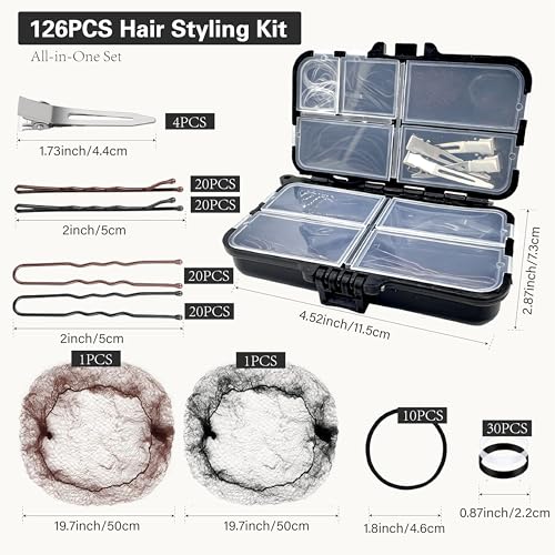 Hair Accessories Kit, Bobby Pins Set with Storage Box, Dance Competition Essentials Hair Styling Kit for Women Travel Ballet Updo Hairstyles (Brown) - color: Brown
