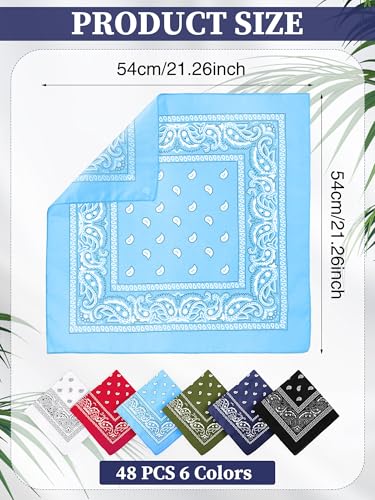 Unittype 48 Pieces Paisley Bandana Novelty Unisex Cowboy Headband Sports Bandannas Scarf Outdoor for Western Party Costume - color: Black,white,red,navy Blue,baby Blue,olive Green, style: Classic