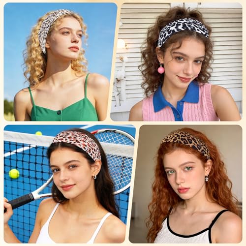 Zkptops 6Pcs Headbands for Women Girls Non Slip Leopard Trendy Cheetah Wide Headbands Fashion Elastic Soft Cotton Fabri Hair Bands Stretchy Head Accessories for Daily Workout Sport Yoga Running - color: B-Leopard