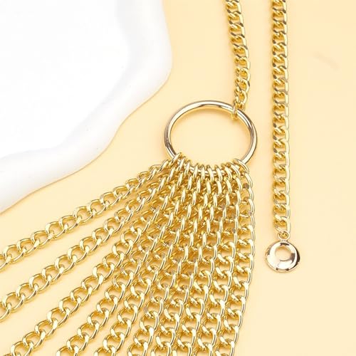 THREEBOY Women Apparel Belts Fashion Sexy Multilayer Metal Pearl Waist Chain Belt - color: New Silver