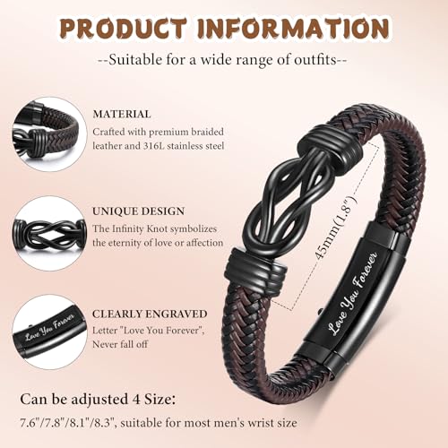 MEALGUET Men's Bracelets Gifts for Men - Brown Braided Leather Infinity Knot Bracelets Engraved Love Massage for Son Man Husband Boyfriend, Mens Bracelet Jewelry Gift for Birthday Valentine's - style: To my man bracelet