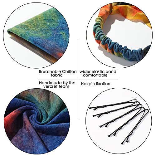 Vercret 6 Pack Hair Scarf Headband for Women Elastic Bandana Head Scarf Large Boho Triangle Kerchief with Clips Non Slip Scarves - color: N Splash Ink