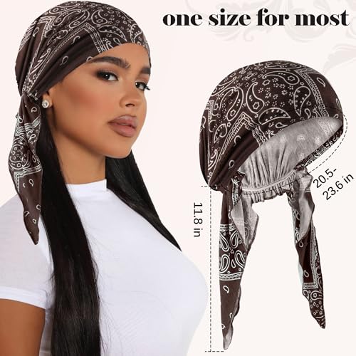 Ababalaya Chemo Headwear for Women Softer Headcover with Longer Tails, Breathable Skull Cap Non-Slip Sleep Beanie - color: Brown
