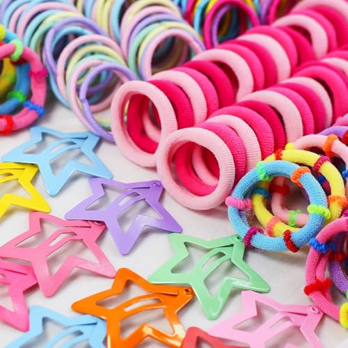 889 pcs Elastic Hair Ties for Girls Hair Accessories Ponytail Holders Colorful Rubber Bands Set with 14 pcs Cute Hair Clip - color: Purple