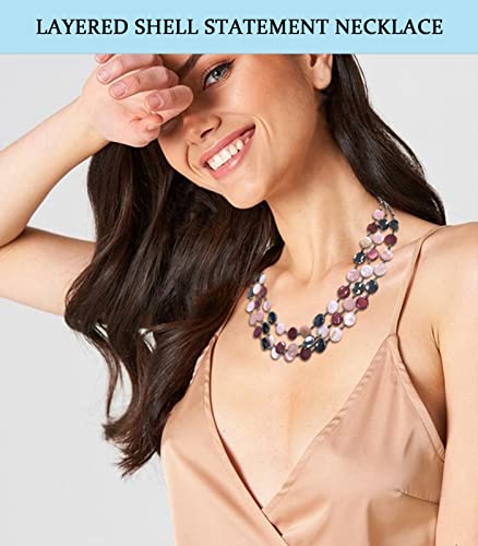 Noessla Layered Beaded Chunky Necklace for Women Boho Two-color Shell Statement Necklace Fashion Collar Costume Jewelry Gifts for Mum - color: Pink