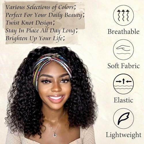 Boho Bandana Headband For Women Wide Headbands Knotted Turban Head Wraps Cute Criss Cross Head Scarf Hairband Fashion Hair Wrap Turban Bands Workout Bandana Hair Accessories For Women 4 Pack - color: Style 117