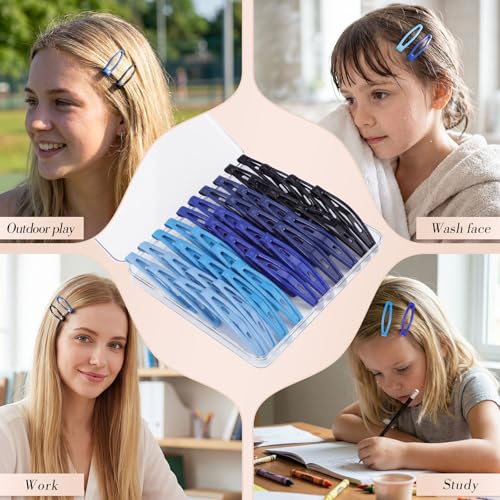 Obeoby 40 Pcs 5 Colors Metal Snap Hair Clips for Women Girls, 2.36 Inch Blue Black Barrettes Accessories Gifts - color: Blue