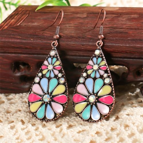 coadipress Bohemian Flower Teardrop Earrings for Women Trendy Vintage Colorful Hollow Out Flower Floral Dangle Earrings Bohemian Handmade Ethnic Statement Jewelry - color: Blue Purple