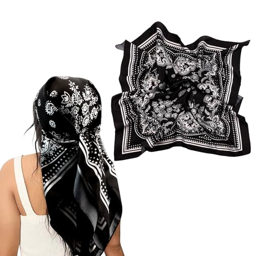 NZKNP Silk-Like Head Scarf - Women's Bandana Wraps - color: 35-black, size: 35"*35"