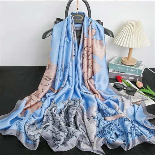 vimate 100% Large Silk Feeling Scarf-Women's Fashion Long Mulberry Silk Satin Neck Scarf Sunscreen Shawl Wrap Headscarf - color: Style 08
