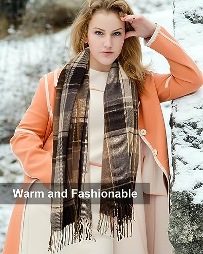 Loritta Womens Scarf Fashion Long Plaid Shawls Wraps Big Grid Winter Warm Lattice Large Scarves Gifts - color: R-khaki Beige Lattice