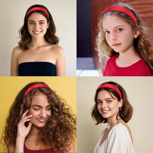 Wecoe 10 Pack Red Headbands 1 Inch Wide Glossy Satin Headbands Women Non Slip Fashion Plain Solid Head Bands DIY Valentine' s Day Christmas Hair Accessories for Women Girls Diademas Para Mujer - color: Bright Red