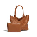 Woven Tote Bag for women,Vegan Leather Woven Satchel Handbag,Shoulder bag with Pouch,Hobo bag fits13-14” laptops - color: Brown