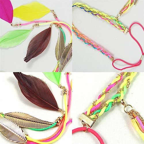 WLBON Halloween Boho Feather Headband Hippie Indian Leaf Hair Hoops Bands Tassel Bohemian Headpiece Hairband Women Xmas Wedding Festival Masquerade Cosplay Dress Up Birthday Party Accessories Colorful - color: Colorful Tone