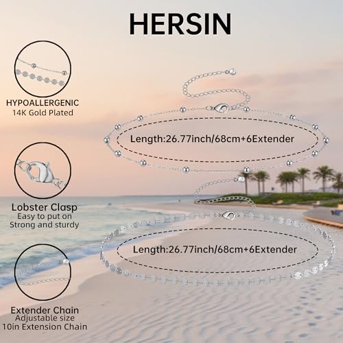 HERSIN Waist Chain for Women, 14k Gold/Silver Plated Dainty Waist Chain Cute Body Chain Gold Chain Belt for Womens Belly Chain Beach Accessories for Womens Summer Jewelry for Women Gifts - style: coinbead-SL