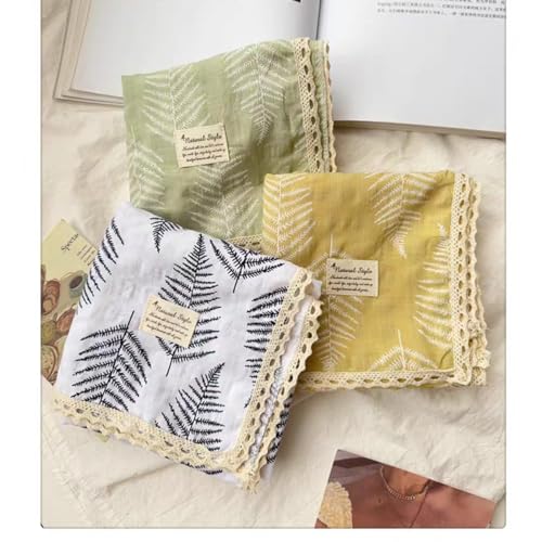 Soft Cotton Like Lace Bandana Headband, Head Wrap, Protective Coverage, Hair Neck Scarf for Women 24 x 24 inch - color: Cas020 - Asparagus Fern W
