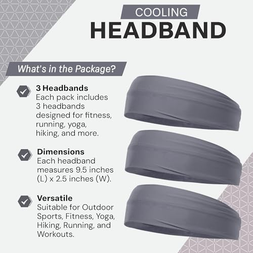 COLD FACTOR Cooling Headband for Women and Men – UPF 50+ Advanced Evaporative Comfort, Instant Cooling Sweatband for Outdoor Sports, Fitness, Yoga, Hiking, Running, and Workout - color: Gray