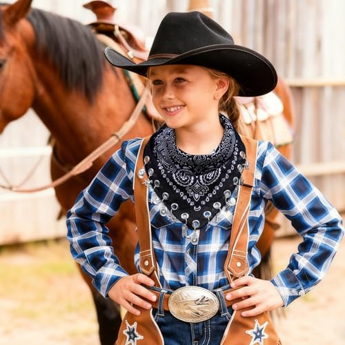 AWAYTR 100% Cotton Bandana for Cowgirl Western Cowboy Costume, 21 Inch Paisley Scarf with Grommet Western Ornaments - color: Black