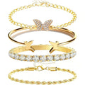 Alegend Titanium Steel (Not Rust, Resist Corruption, Easily Clean) 18K Gold Plated Single Bracelets + 14K Gold Plated Stackable Multilayer Bracelets - style: 14KGold + 4PCS A