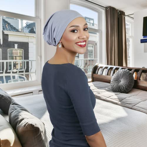 Hats Scarves & More Bamboo Slouchy Beanie for Women Chemo Headwear Moisture Wicking Cancer Turban Head Wrap Snood - color: Chambray