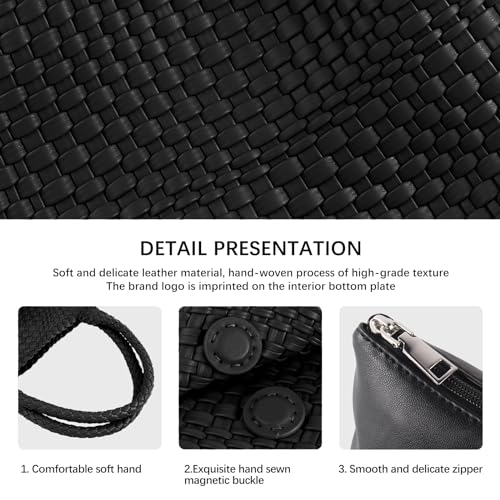 Woven Tote Bag Womens Purse Vegan Leather Shoulder Handbags Fashion Summer Beach Tote Bags Large Travel Totes - color: Black