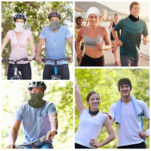 Geyoga 6 Pieces Summer UV Protection Cooling Neck Gaiter Face Clothing Neck Gaiter Mask Scarf Sunscreen Breathable Bandana - color: Dark Color