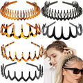 6 PCS Zig Zag Headbands Plastic Wavy Hair Head Band Comb with Teeth Hoop Accessories for Women Men Girls, Versatile Bright Black&Retro Leopard - color: Versatile Bright Black&Retro Leopard