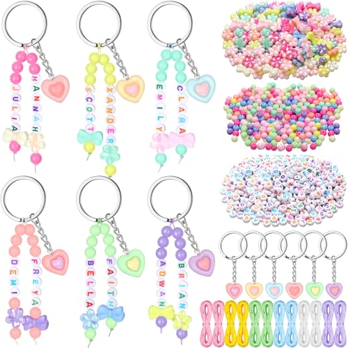 Landical 564 Pcs Bow Heart Keychain Making Kit DIY Name Bead Key Chain Craft Adjustable Letter Beads String Pastel Alphabet Jewelry Backpack Accessories Back to School Gift Favor(Pastel Color) - color: Candy Color, style: Bow Heart