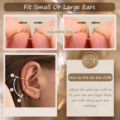Florideco 4 PCS Ear Cuffs Non Piercing Hypoallergenic 14K Gold Plated Ear Cuff Earrings for Women Trendy CZ Clip On Cartilage Earring Set Dainty Adjustable Fake Piercings Earrings - color: Northstar: 14K Gold Plated