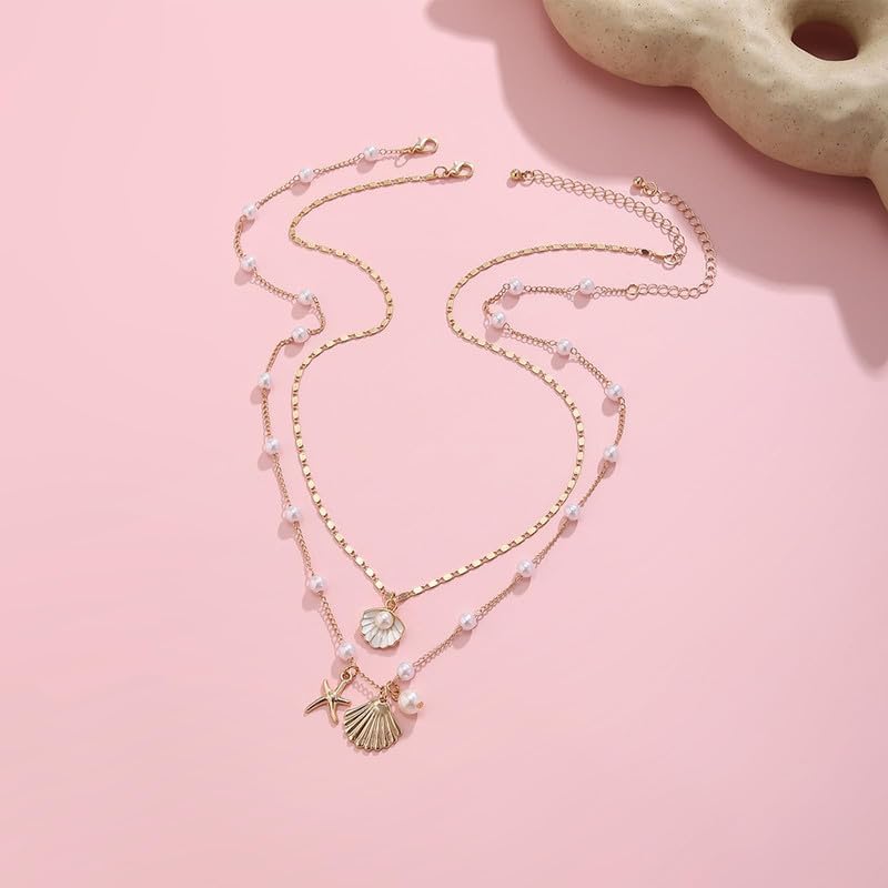 Layered Charm Necklace Boho Summer Jewelry Beach Vacation Gift for Women Surfer Accessories Gold-Filled Chain Summer Jewelry - color: A3