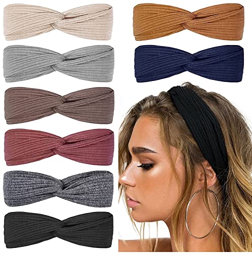 Huachi Hairband for Women's Hair, 8pcs Elastic Headbands for Women, Solid Color, Ribbed Knitting, Soft, Non-slip, Stretchy, Breathable, Suitable for Any Occasions, Hair Styling Accessories - color: Aiming at the best