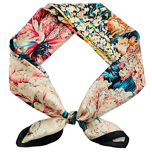 Stlvoll 100% Silk Head Scarf for Women - 27" Hair Scarves Satin Bandanas Square for Night Sleeping with Gift Packed - color: Blue/Red/White/Flower
