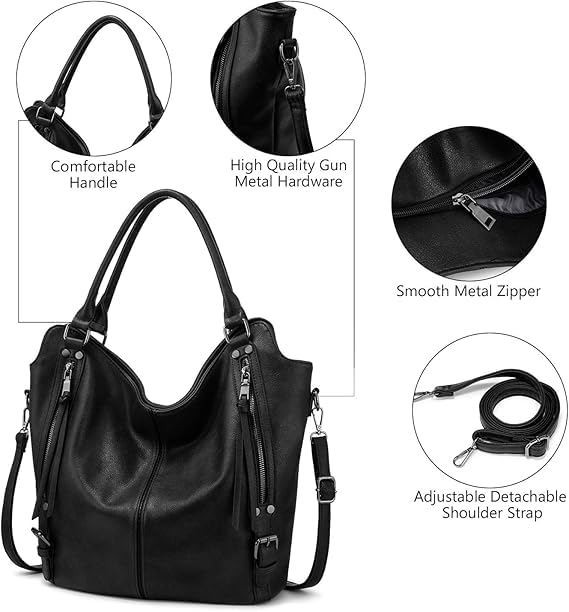 Tote Bag for Women PU Leather Shoulder Bags Fashion Hobo Bags Large Purse and Handbags with Adjustable Shoulder Strap - color: Dark Green Flower