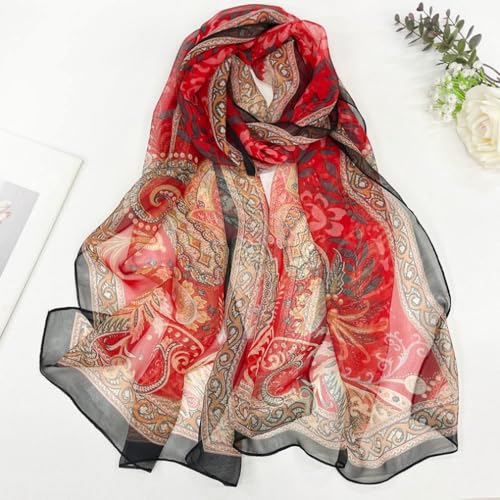 MINIDORA Lightweight Scarves for Women Elegant Floral Pattern Scarf Shawls Sunscreen Head Shawls - color: Style 14-red