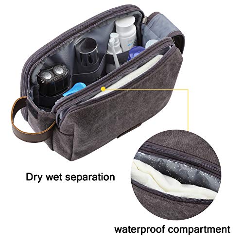 BAGSMART Toiletry Bag for Men, Canvas Travel Toiletry Organizer Dopp Kit Water-resistant Shaving Bag for Toiletries Accessories,Grey-Medium - color: Grey, size: Medium