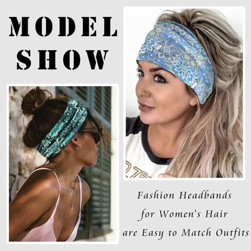 FULZTEY Boho Headbands for Women Fashion Floral Headwraps Knotted Wide Hairbands Large African Bandana Elastic Workout Yoga Sweat Head Band Cotton Thick Turban Cute Hair Accessories 4Pcs - color: Style 109