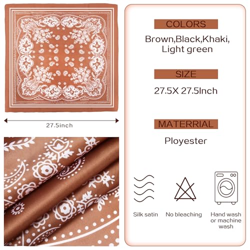 DOOBO Satin Head Scarf - 27.5 Inches Silk Bandana Hair Wrap Square Scarf for Women & Girls - color: Brown