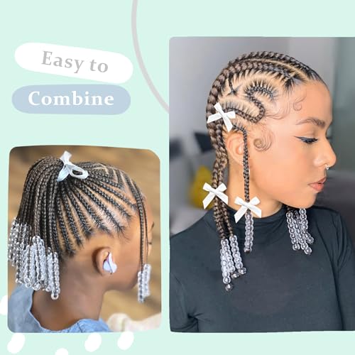 Clear Hair Beads for Braids 45PCS Bow Hair Clips Acrylic Loc Dreadlock Beads Cute Hair Accessories for Women and Girls - color: Clear