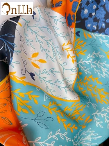Silky Scarf for Women Lightweight Satin Bandanas Neck Hair Wrap For Sleeping Head Scarves 27.5" - color: A22 Multicolor Plants/27.5"