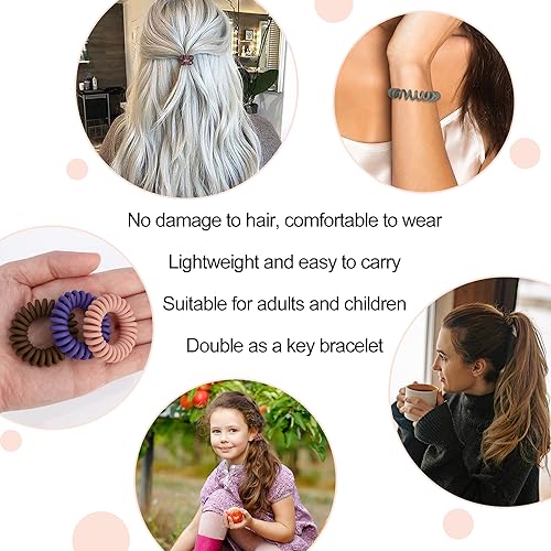 JessLab Spiral Hair Ties, 20 Pcs Traceless Phone Cord Hair Ties No Crease Spiral Bracelet Plastic Coil Ponytail Holders No-Damage Headband Hair Accessory for Girls Women Ladies (Dark Colored Matte) - color: Dark Colored Matte