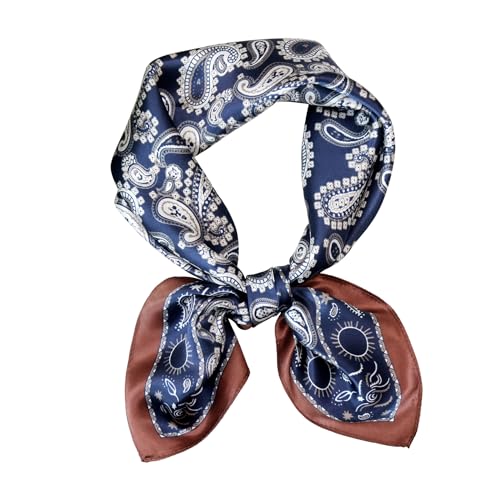 JERLA 100% Pure Mulberry Silk Square Scarf for Hair-27''x27'' Women Men Natural Silk Neckerchief Headscarf - color: Paisley Navy Blue