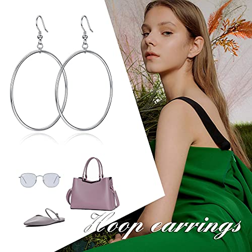 POPLYKE Sterling Silver/Rose Gold/Gold Plated Large Hoop Earrings Circle Dangle Drop Earrings for Women 40 50 60 70 80mm - color: silver hoop, size: 70mm