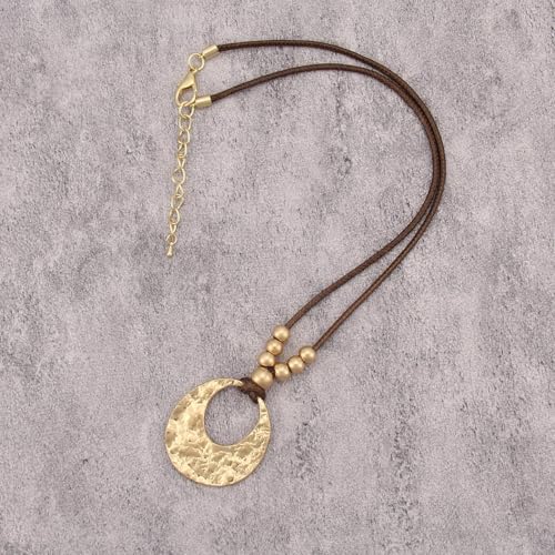 Boho Necklace for Women Adjustable Silicone Rope with Gold Beaded Pendant Chunky Handmade Vintage Jewelry - style: Beaded Boho Necklace