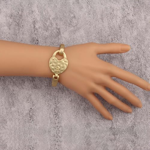 Gold Cuff Bracelet for Women Silver Beaded Bracelets Open Bangle Stackable Stretch Bead Bracelet Boho Jewelry Gifts for Wife Couple - style: Chunky Gold Arm Cuffs Set