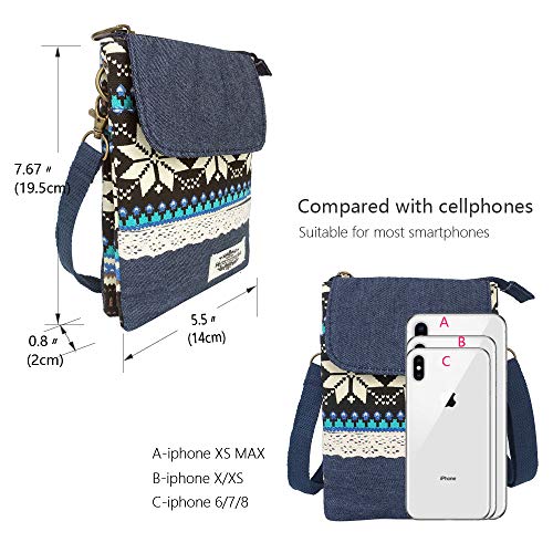 Roomy Cell Phone Purse Wallet Canvas Small Crossbody Purse Bags with Shoulder Strap For Women teen girlsl | Roomy - color: Q-folk-custom Blue
