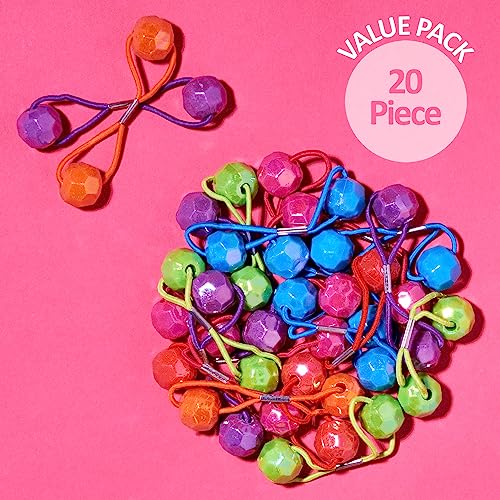 20pc Ponytailers Ponytail Balls Hair Elastics, 18mm Round-Value Pack Fun | Opaque Multicolored Twin Hair Beads Bauble Hair Ties Ponytail Holders, Toddler Kids Hair Ties - color: Shiny