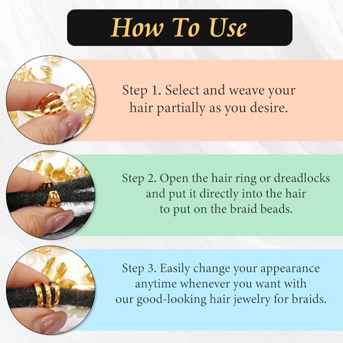 40PCS Gold Hair Jewelry for Braids - Multi Style Cuffs, Rings, Adjustable Beads for Braid Loc Dreadlock Accessories - Women and Girls - color: Silver-6